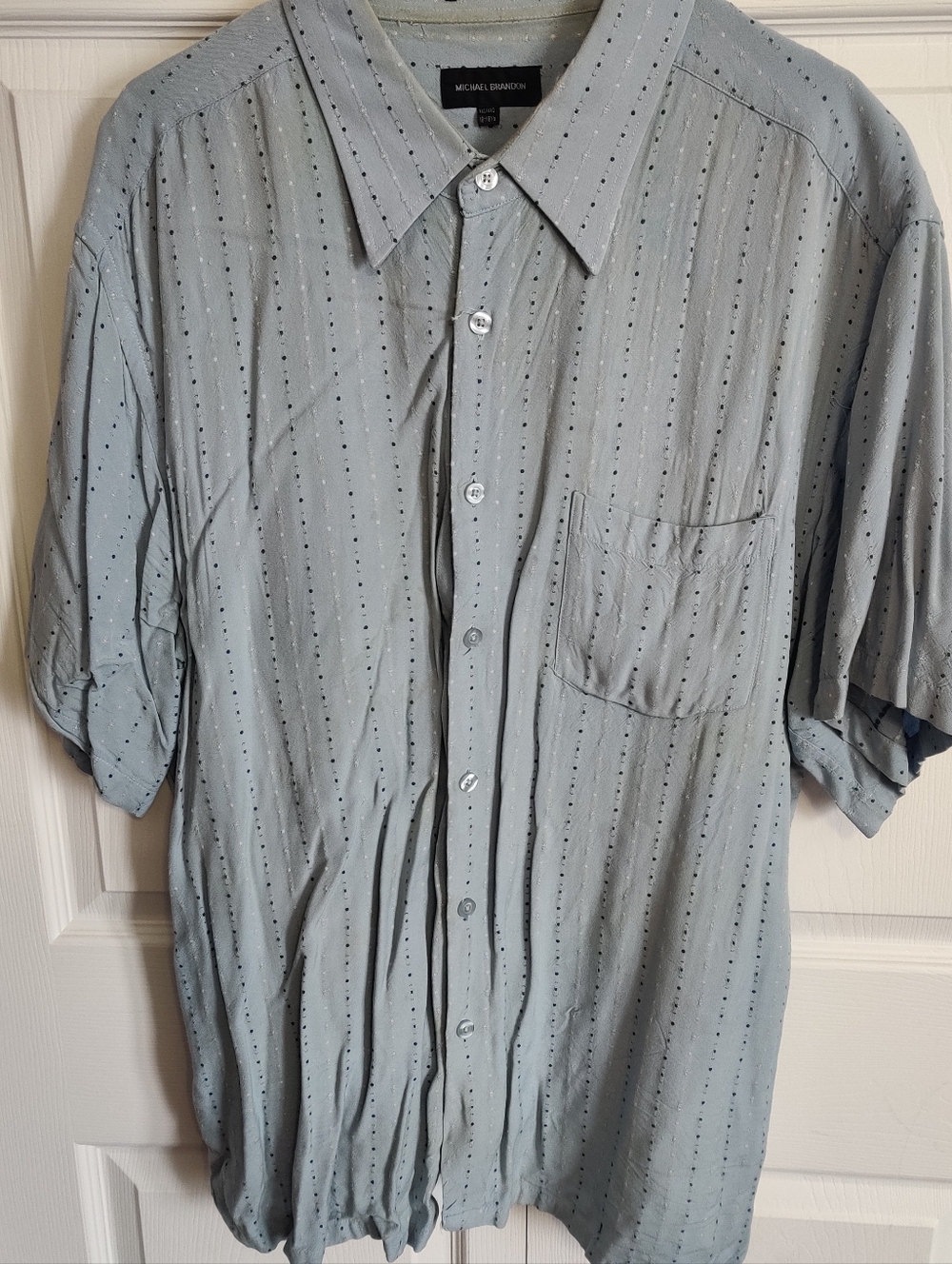 Michael Brandon Mens Shirt XXL Light Blue Button Down Tee Polka Dot Pattern